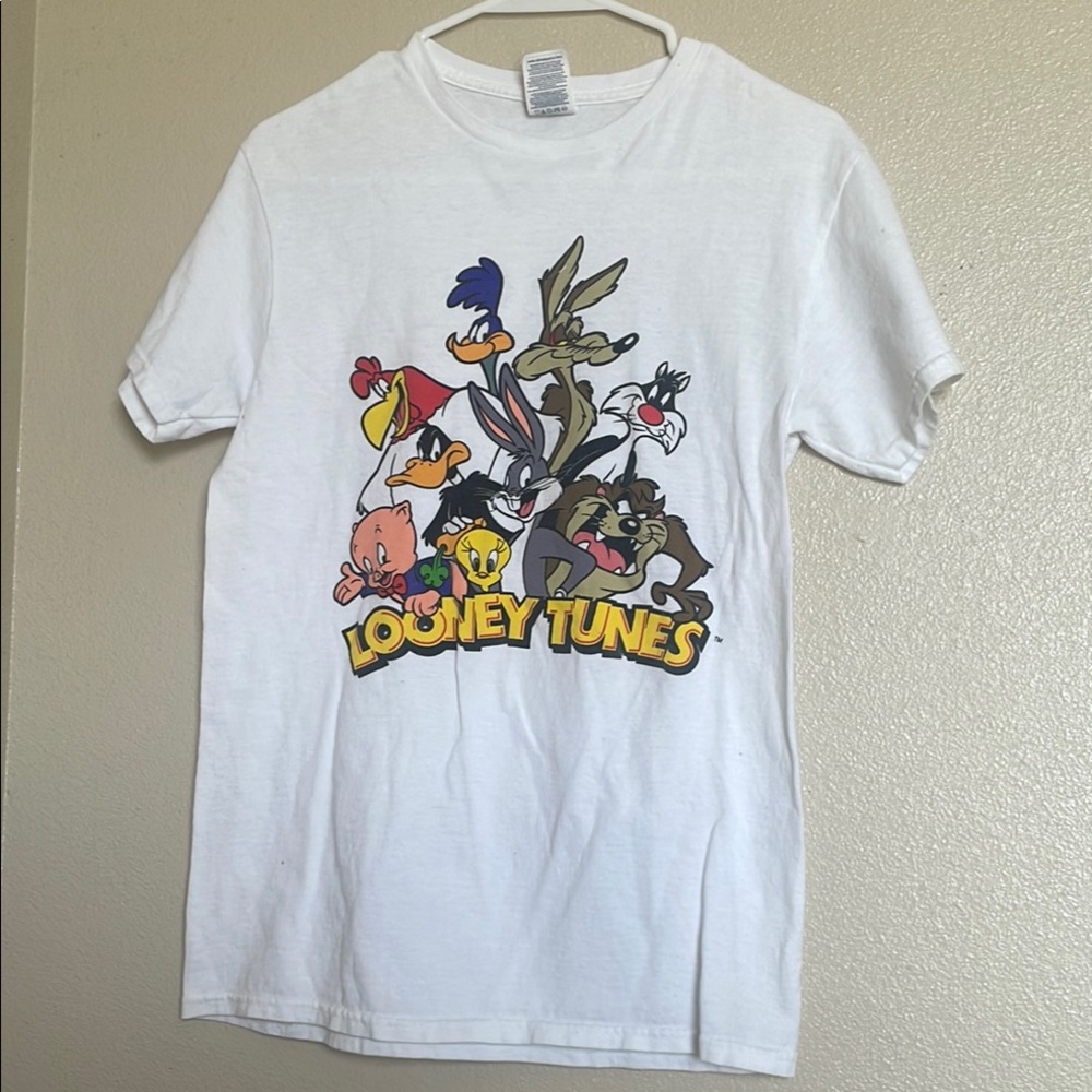 White Looney Tunes Delta Pro Weight‎ Tee Size Small